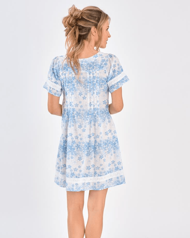 La Cotonnière -Robe courte Camélia, imprimé Fleur d'Azur en coton fin