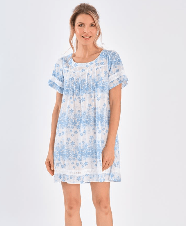 La Cotonnière -Robe courte Camélia, imprimé Fleur d'Azur en coton fin