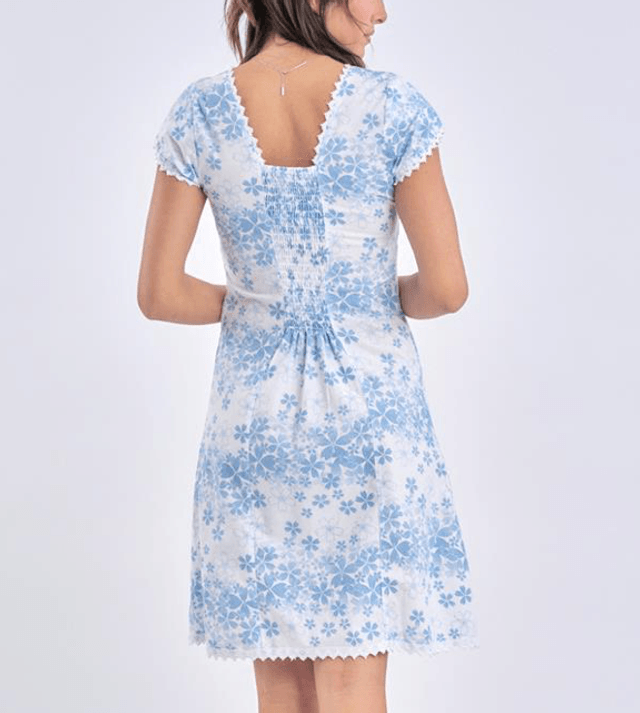 La Cotonnière -Robe courte Pasty en coton imprimé Fleur d'Azur