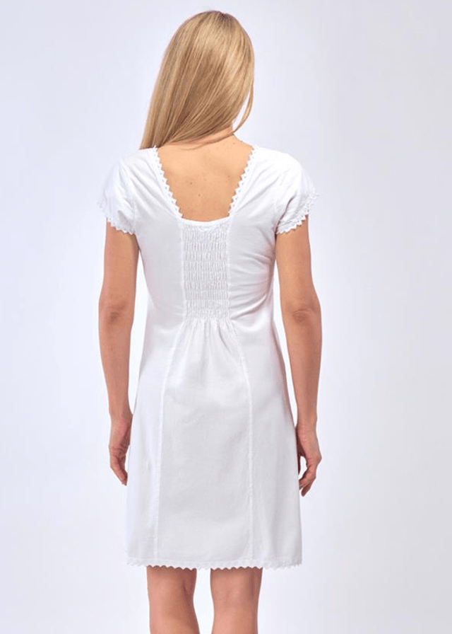 La Cotonnière -Robe Pasty courte en coton blanc, finitions en Dentelle