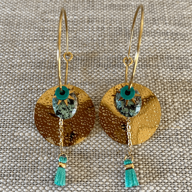 Boucles d&#039;oreilles en acier inoxydable  bleu-vert